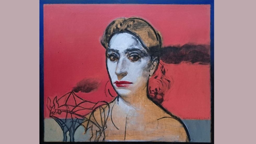 Μιχάλης Μανουσάκης - Ευρωπαία, ακριλικό και κάρβουνο σε ξύλο